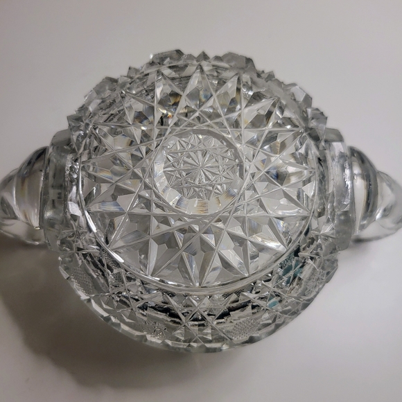 Vintage Heavy Cut Glass Crystal Sugar Bowl With Rose Pattern - Picture 6 of 6